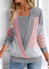 Fake 2in1 Dark Grey Long Sleeve Square Neck Sweatshirt