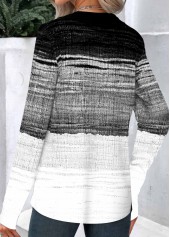 Ombre Button Black Long Sleeve Asymmetrical Neck Sweatshirt