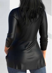 PU Eyelet Black Long Sleeve Heart Collar T Shirt