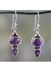 Purple Alloy Detail Hot Drilling Earrings