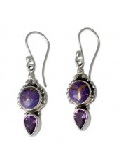 Purple Alloy Detail Hot Drilling Earrings