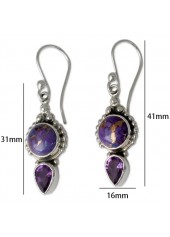 Purple Alloy Detail Hot Drilling Earrings