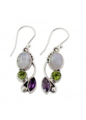 Purple Color Round Alloy Detail Earrings