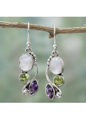 Purple Color Round Alloy Detail Earrings