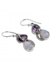 Purple Teardrop Design Round Alloy Earrings