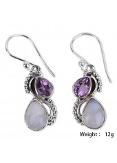 Purple Teardrop Design Round Alloy Earrings