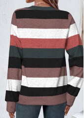 Striped Patchwork Multi Color Long Sleeve V Neck Sweatshirt