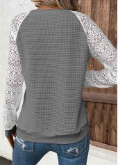 Patchwork Dark Grey Long Sleeve Round Neck T Shirt
