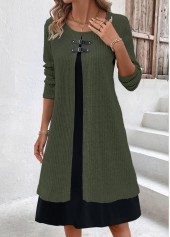 A Line Fake 2in1 Olive Green Dress