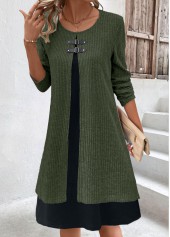 A Line Fake 2in1 Olive Green Dress