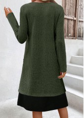 A Line Fake 2in1 Olive Green Dress