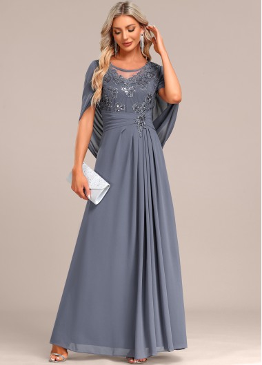 Patchwork Dusty Blue Half Sleeve Round Neck Maxi Dress 62$
