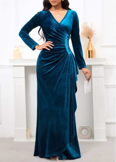 Velvet Peacock Blue Long Sleeve Dress 42$