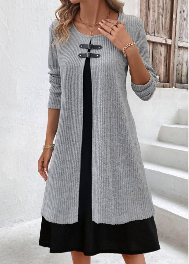 Tummy Coverage Light Grey Marl Long Sleeve Dress