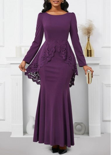 Dark Reddish Purple Long Sleeve Maxi Mermaid Bodycon Dress 40$
