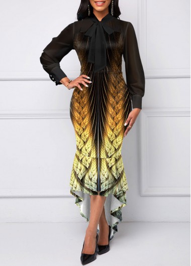 Tribal Print Mermaid Black High Low Bodycon Dress 36$