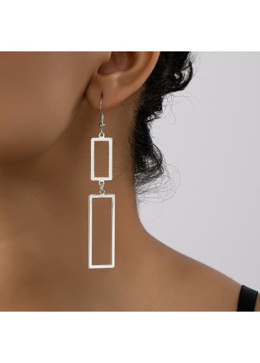 Rectangle Metal Silvery White Long Earrings 9$