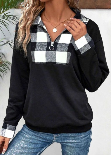 Plus Size Black Patchwork Plaid Long Sleeve Sweatshirt 33$