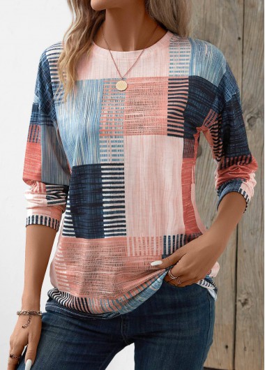 Black Friday Geometric Print Patchwork Pink T Shirt