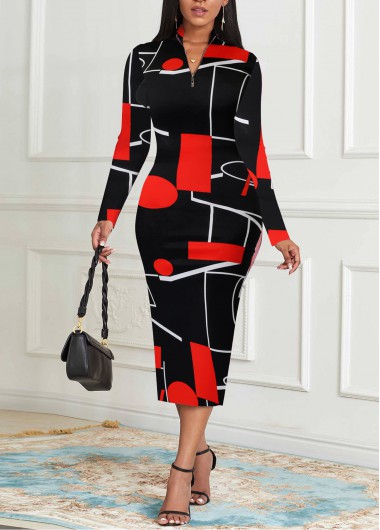Graffiti Print Patchwork Black Long Sleeve Dress 36$