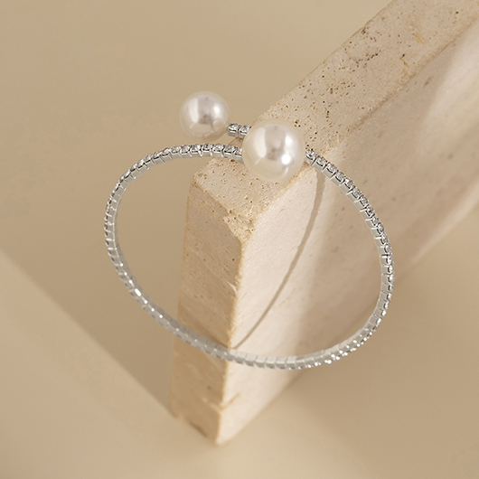 Pearl Rhinestone Detail Silvery White Bracelet
