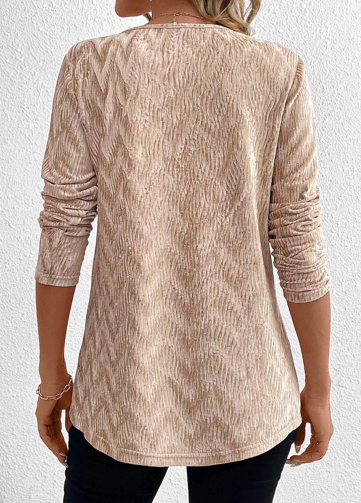 Velvet Long Sleeve Champagne T Shirt