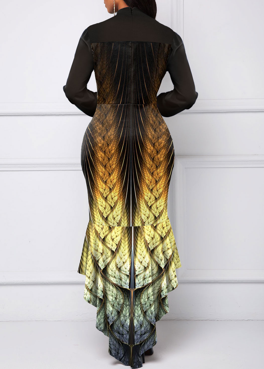 Tribal Print Mermaid Black High Low Bodycon Dress