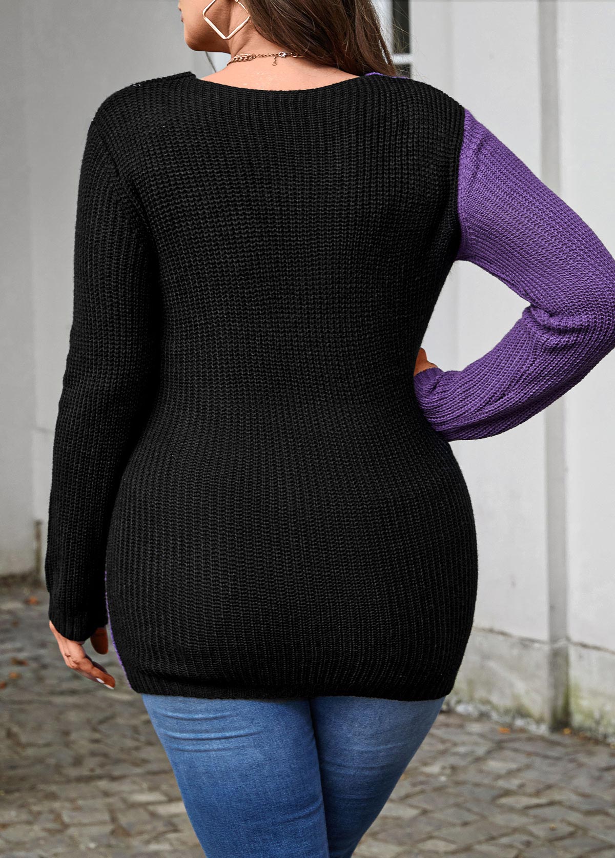 Purple Plus Size Criss Cross Long Sleeve Sweater