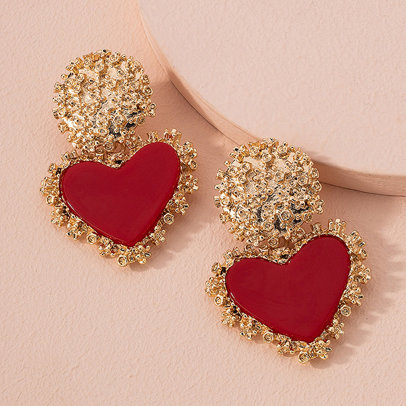Ditsy Floral Red Heart Alloy Earrings