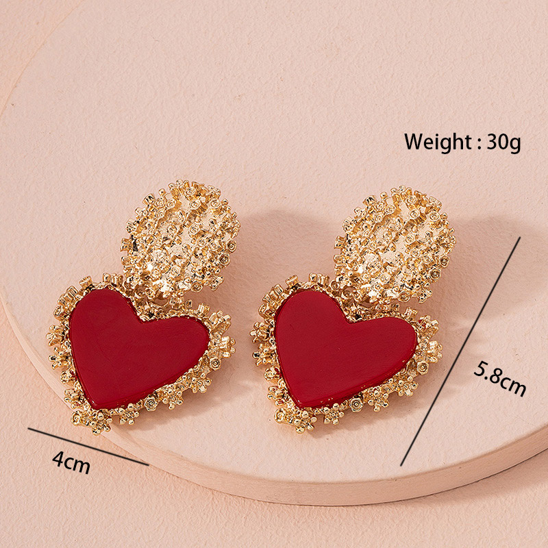 Ditsy Floral Red Heart Alloy Earrings USD 9.98