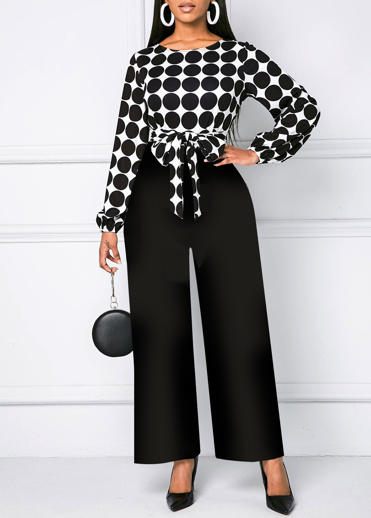 Black Polka Dot Sleeveless Belted Jumpsuit - Petite