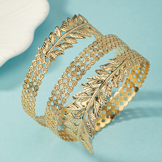 Gold Leaf Geometric Alloy Bracelet Bangle