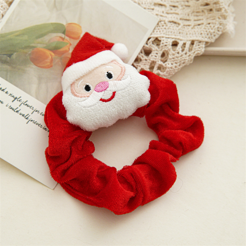 Red Round Christmas Smocked Patchwork Scrunchie