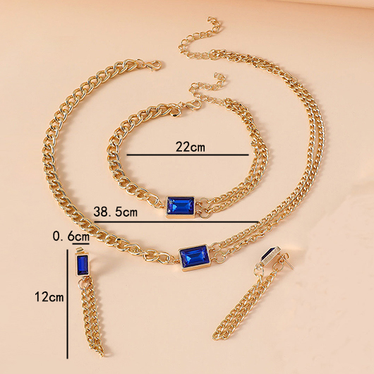 Blue Alloy Rectangle Earrings Necklace and Bracelet