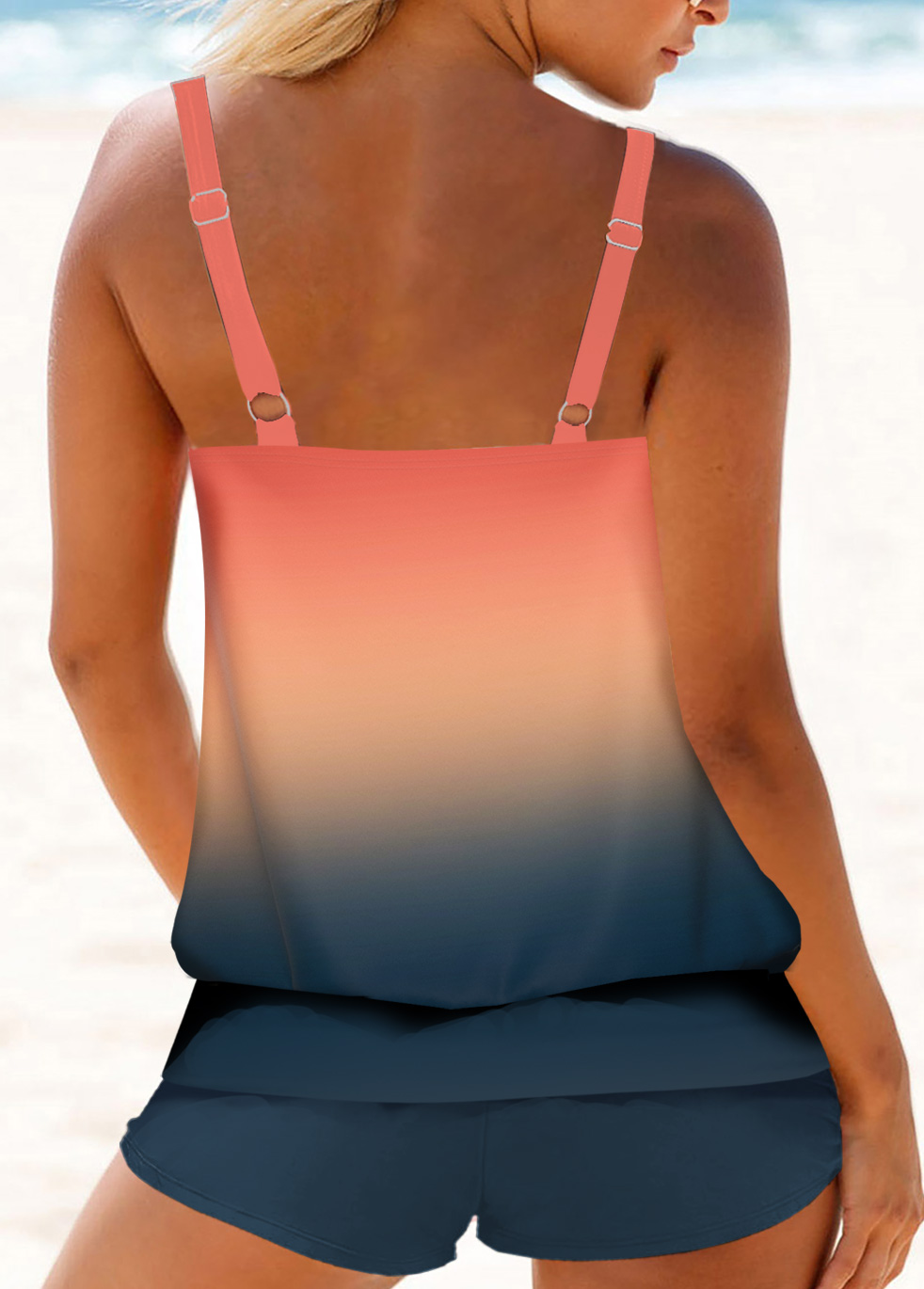 Mid Waisted Ombre Lightweight Coral Tankini Set