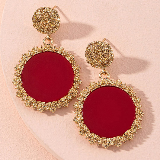 Red Vintage Round Geometric Alloy Earrings