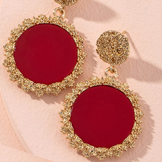 Red Vintage Round Geometric Alloy Earrings