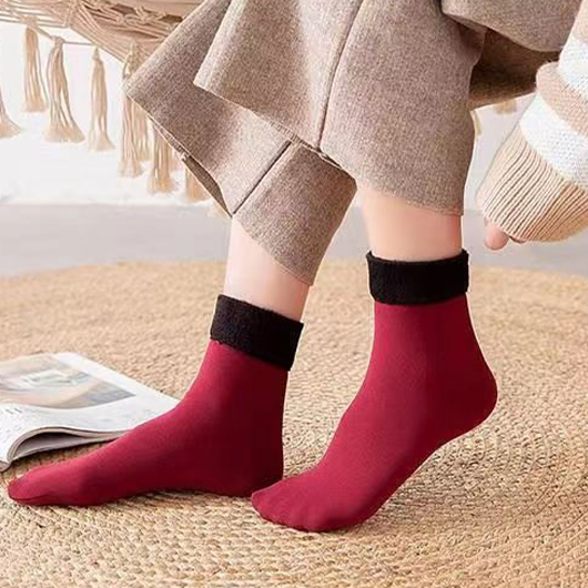 Mid Calf Wine Red Plush Socks