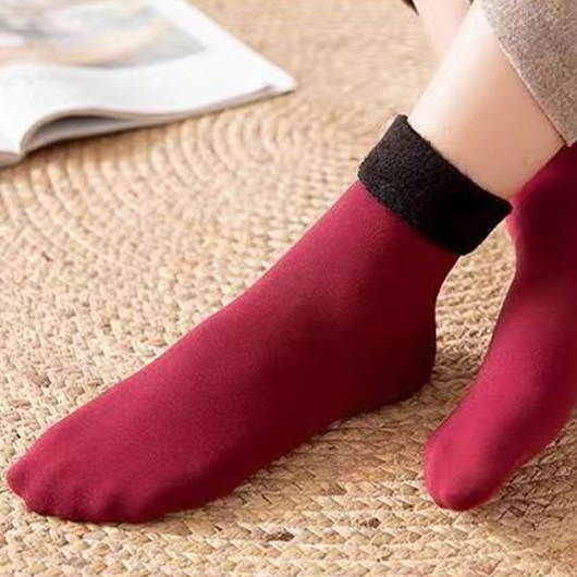 Mid Calf Wine Red Plush Socks