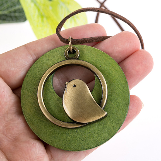 Green Round Alloy Bird Design Necklace