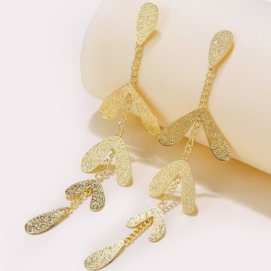 Gold Leaf Design Long Alloy Earrings