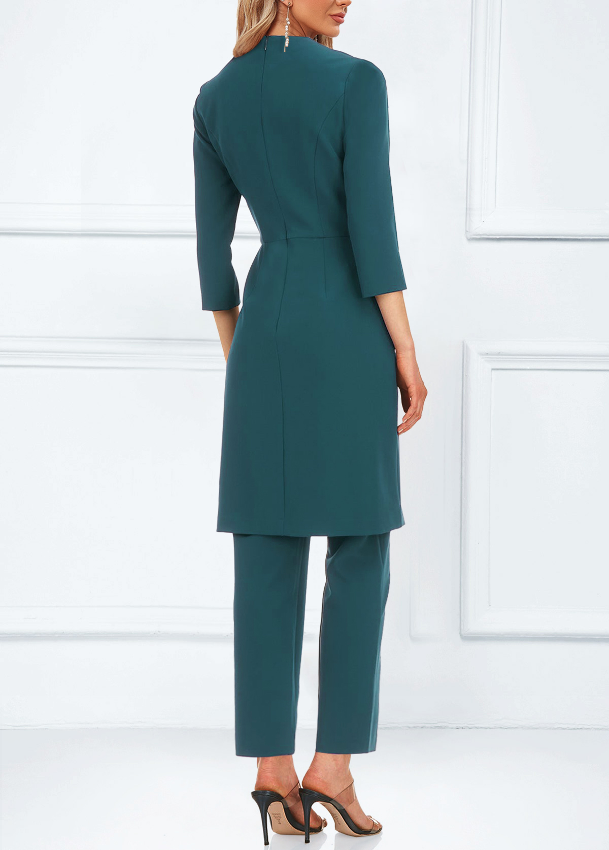 Split Turquoise Pocket Design Ankle Length Jumpsuit