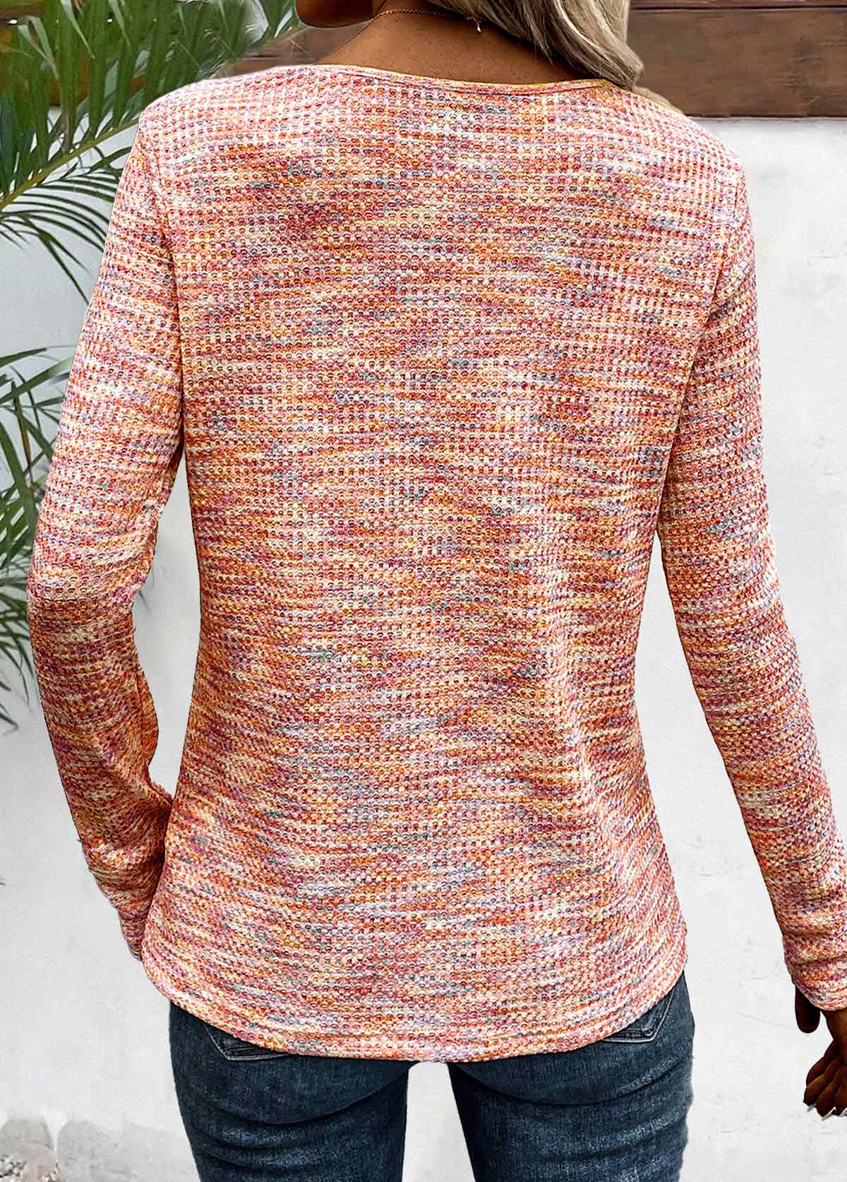Long Sleeve Multi Color V Neck T Shirt