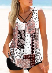 Tribal Print Pink Ring Detail Tankini Top-No Bottom