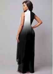 Ombre White Long Stand Collar Sleeveless Wide Leg Jumpsuit