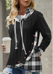 Asymmetric Hem Long Sleeve Black Sweatshirt