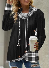 Asymmetric Hem Long Sleeve Black Sweatshirt