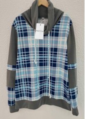 Light Blue Cowl Neck Tartan Print Sweatshirt