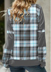 Light Blue Cowl Neck Tartan Print Sweatshirt