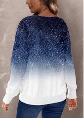 Ombre Round Neck Navy Long Sleeve Sweatshirt